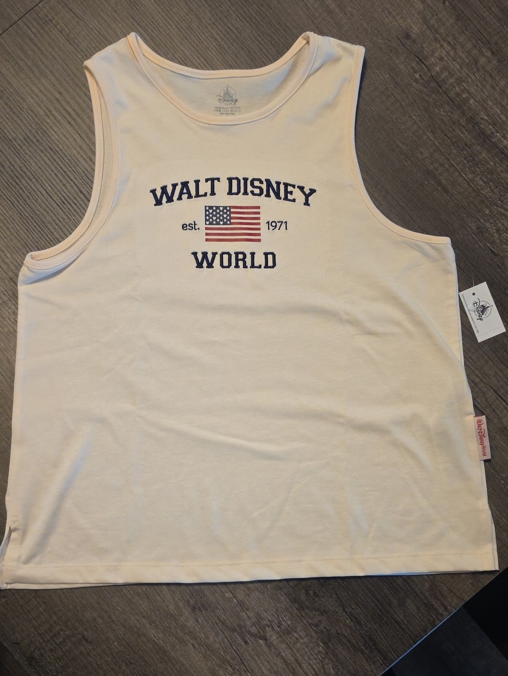 Walt Disney World Womens Cream Tank Top with American Flag